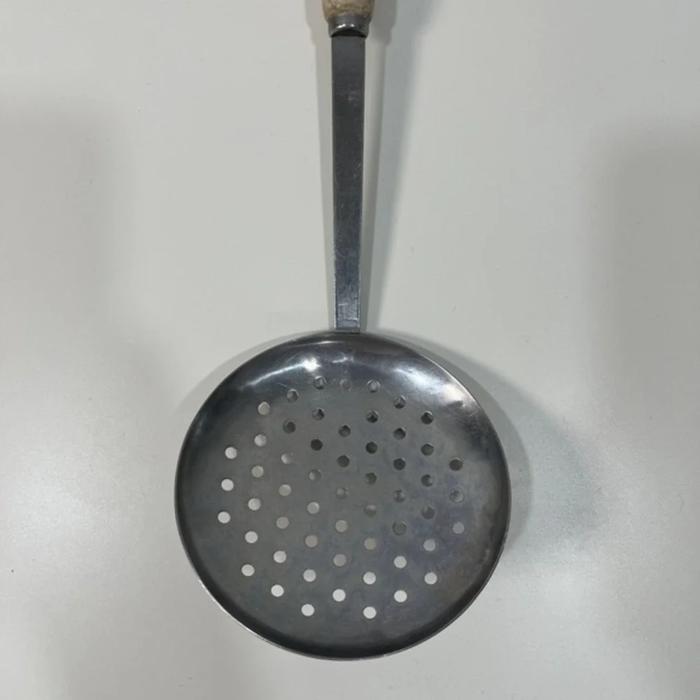 Vintage Stainless Steel Skimmer‎ Spoon Wooden Handle Kitchen Tool Utensil Taiwan